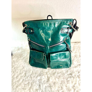 Vintage Nino Bossi Emerald Green Leather Multi Pockets Crossbody/Shoulder Bag
